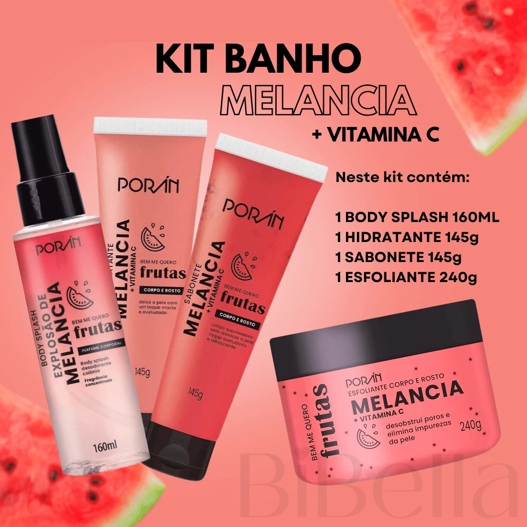 Kit Spa Banho Cuidados Diários Rosto e Corpo Porán - Esfoliante, Hidratante, Sabonete e Body Splash - Corporal e Facial
